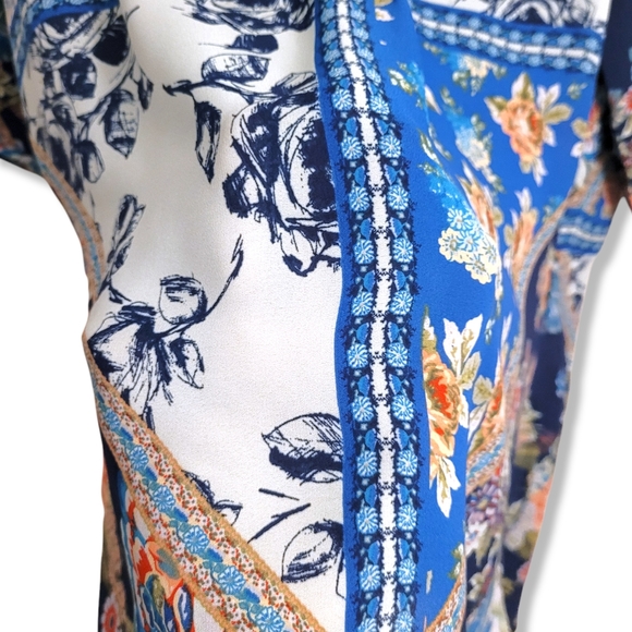 Westport Artsy Floral Patchwork 3/4 Sleeve Semi Sheer Long Tunic Blouse, M - Picture 4 of 11